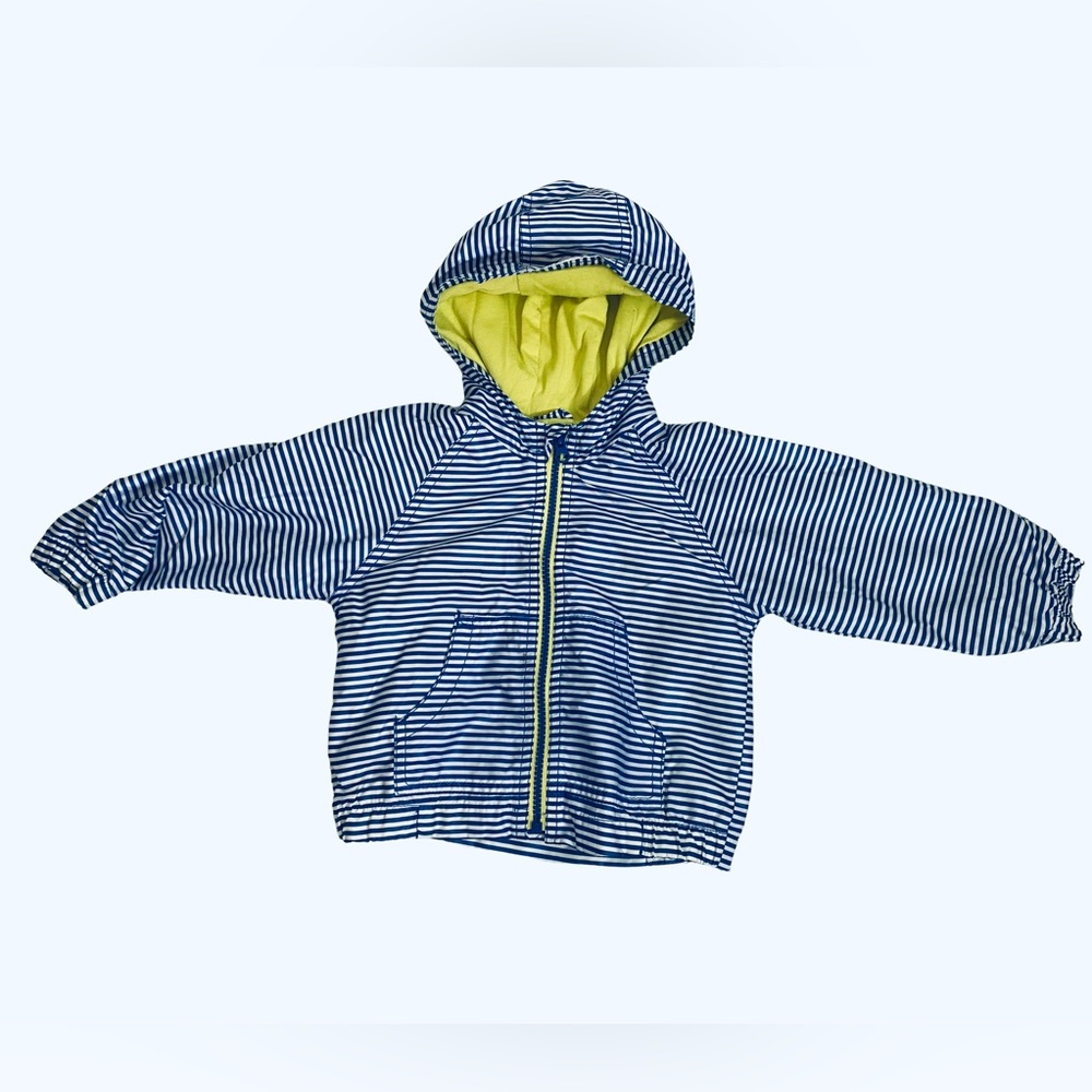 Old Navy Blue and Yellow Striped Kids Raincoat Size 18-24 Months- Y2K